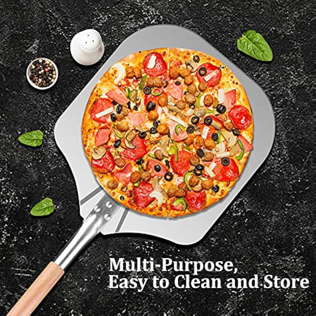 Sinbury 5-Piece Pizza Peel Set – 12 Inch Aluminum Paddle & Rocker Cutter
