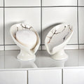 Umlaca Ceramic Self-Draining Soap Dish – Leaf Shape Holder, White 2-Pack