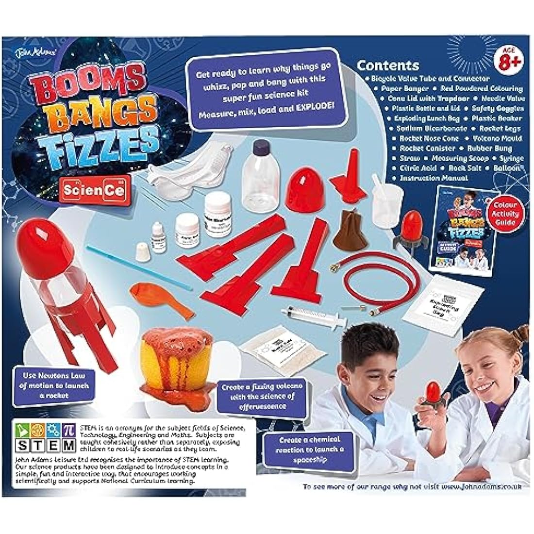 John Adams Booms Bangs Fizzes Science Kit - 10 STEM Experiments for Kids