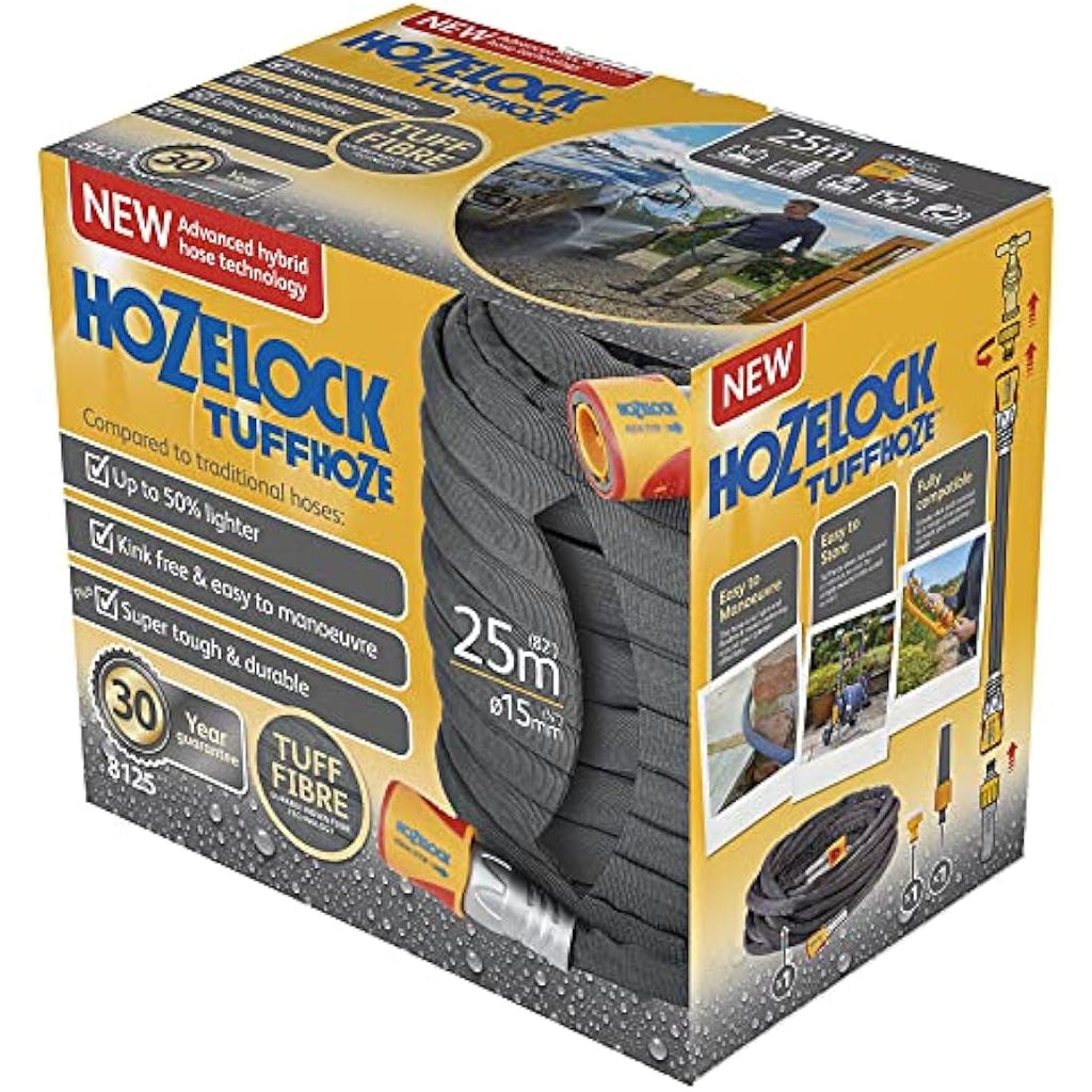 Hozelock Tuffhoze 25m Hybrid Garden Hose – Durable Woven Technology