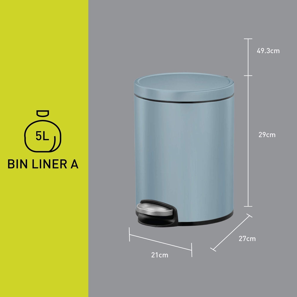 EKO Eva 5L Pedal Bathroom Bin | Soft Close Lid - Titanium Blue
