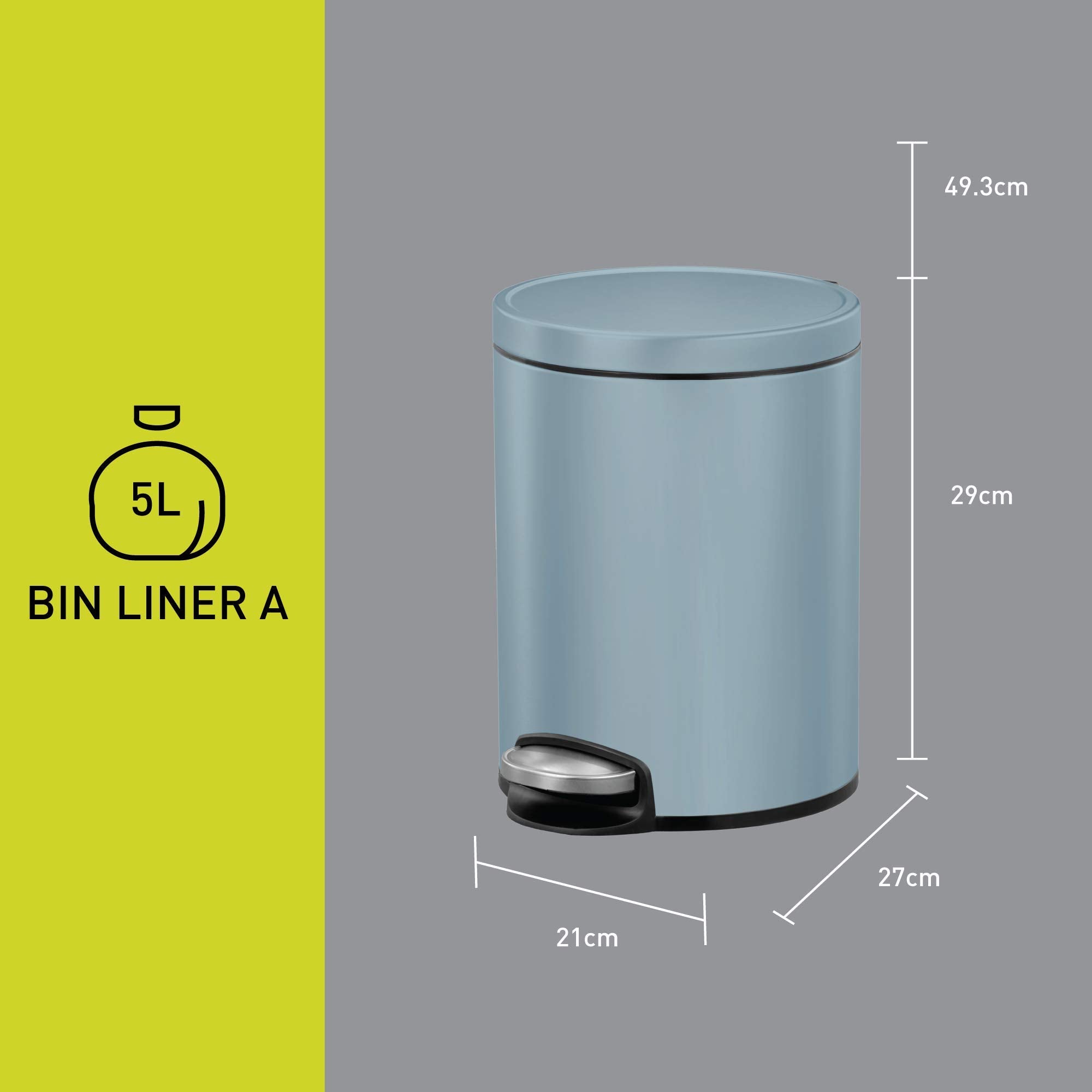 EKO Eva 5L Pedal Bathroom Bin | Soft Close Lid - Titanium Blue