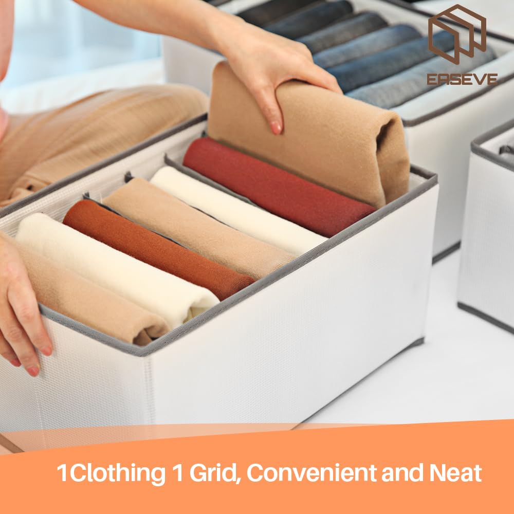 EASEVE 6 Pack Wardrobe Closet Organiser | 7 Grid Foldable Jeans Storage
