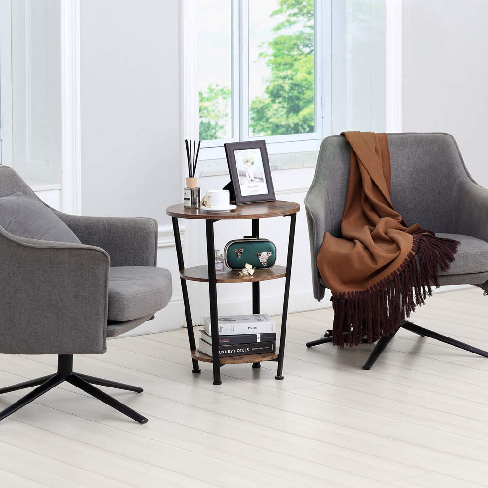 DREAMSOULE Industrial End Table, 3 Tiers Round Side Table with Sturdy Metal Frame, Round Sofa Table, Vintage Nightstand for Living Room Bedroom - image 4