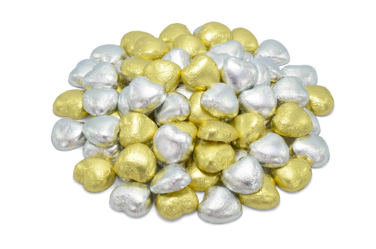 Wyeland Gold & Silver Milk Chocolate Hearts - 100 Pack Wedding Favours