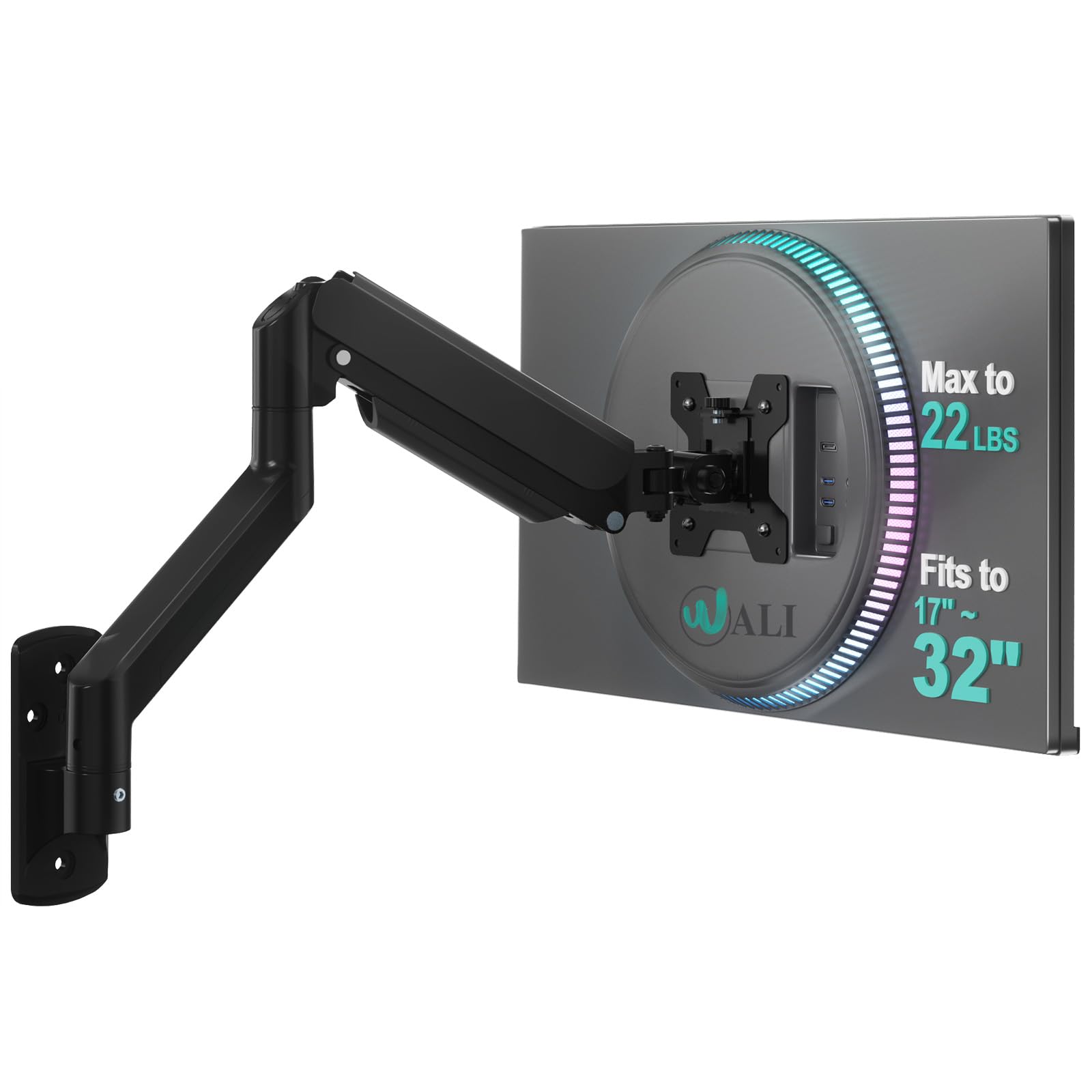 WALI Single Monitor Wall Mount – Gas Spring Arm for 17-32 Inch Screens
