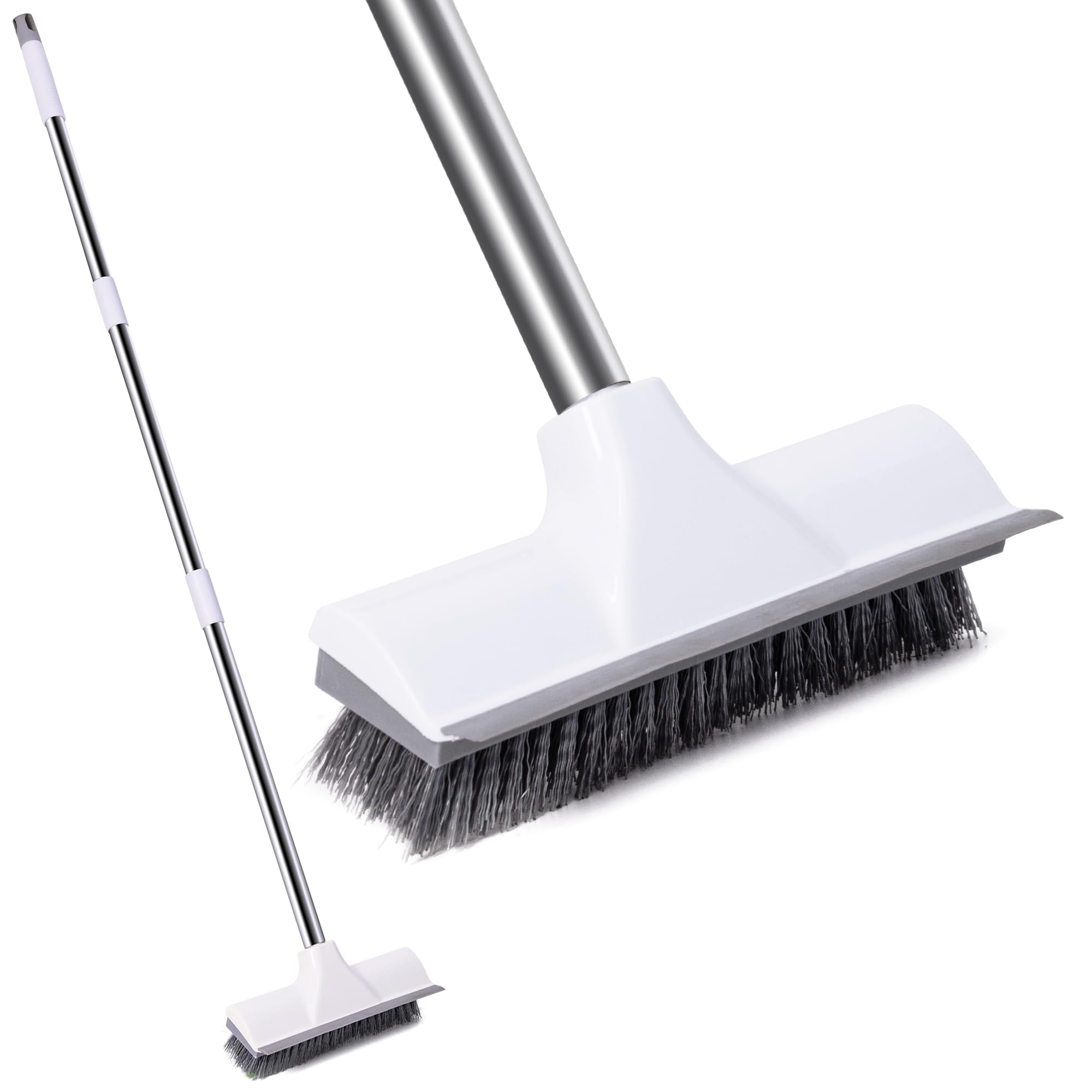 Ocves 2-in-1 Floor Scrub Brush with Long Handle and Squeegee for Tile