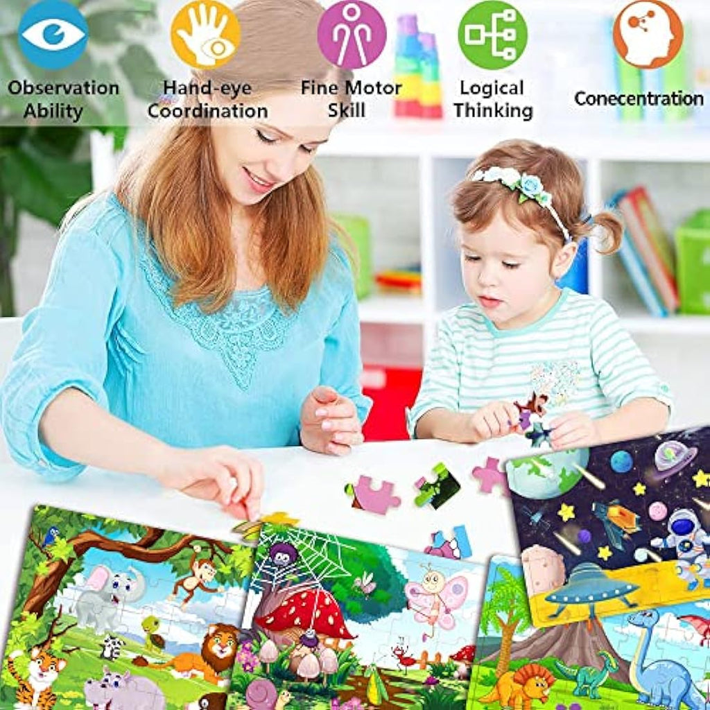 Jolof Store Wooden Jigsaw Puzzles for Kids - 4 Pack 30-Piece Educational Set