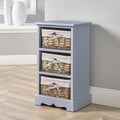 3 Drawer Wooden Storage Unit | Wicker Basket Chest - Grey