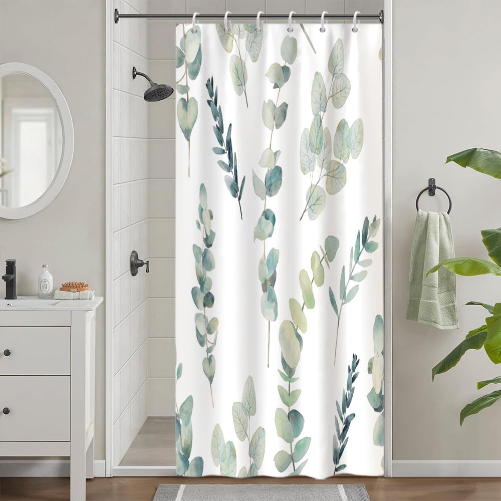 Uiiooazy Eucalyptus Stall Shower Curtain | Blue Gray Leaves Waterproof Fabric