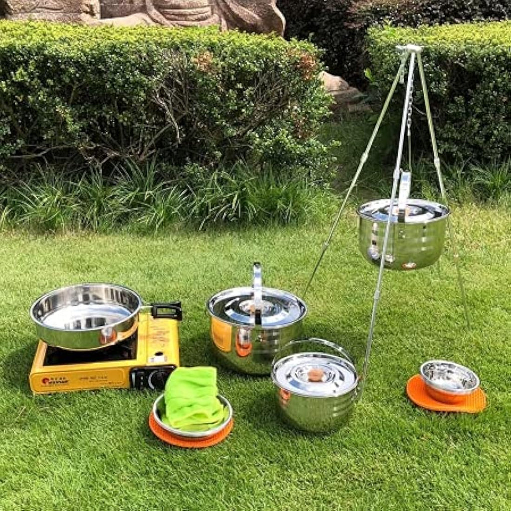 CAMPINGMOON Stainless Steel 15-Piece Nesting Camping Cookware Set