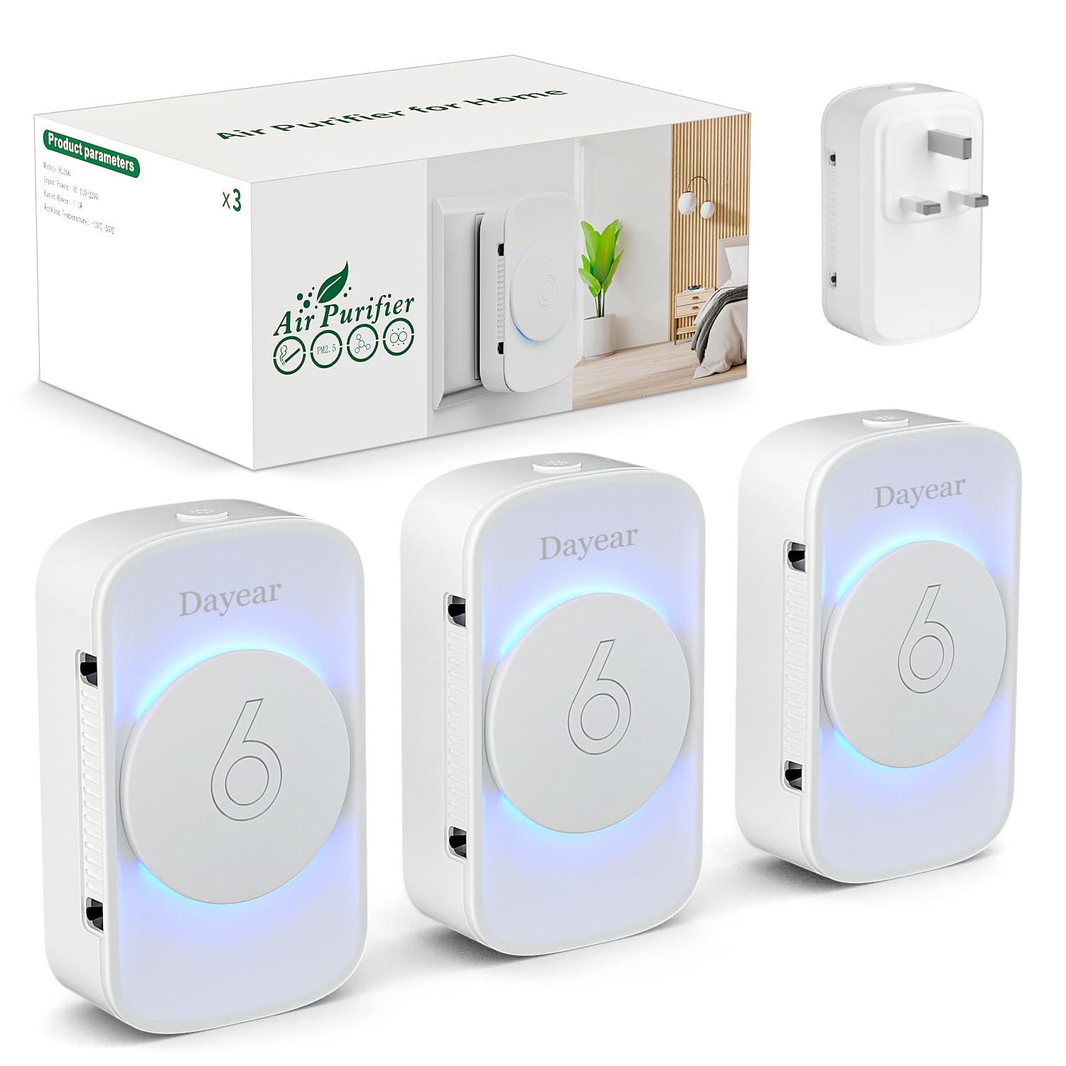 Dayear Plug-in Negative Ion Air Purifier - 3 Pack Portable Ioniser