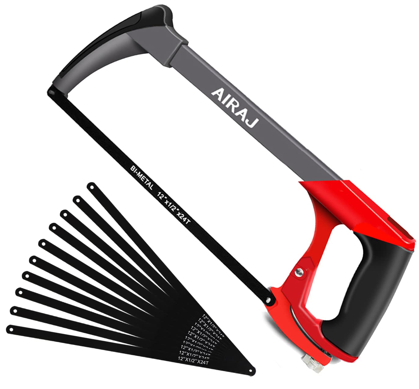 AIRAJ Heavy Duty Hacksaw Frame with 10 Blades | Adjustable Hand Saw
