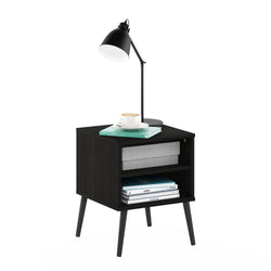 Furinno Claude 2-Tier Side Table | Mid-Century Square Nightstand, Espresso