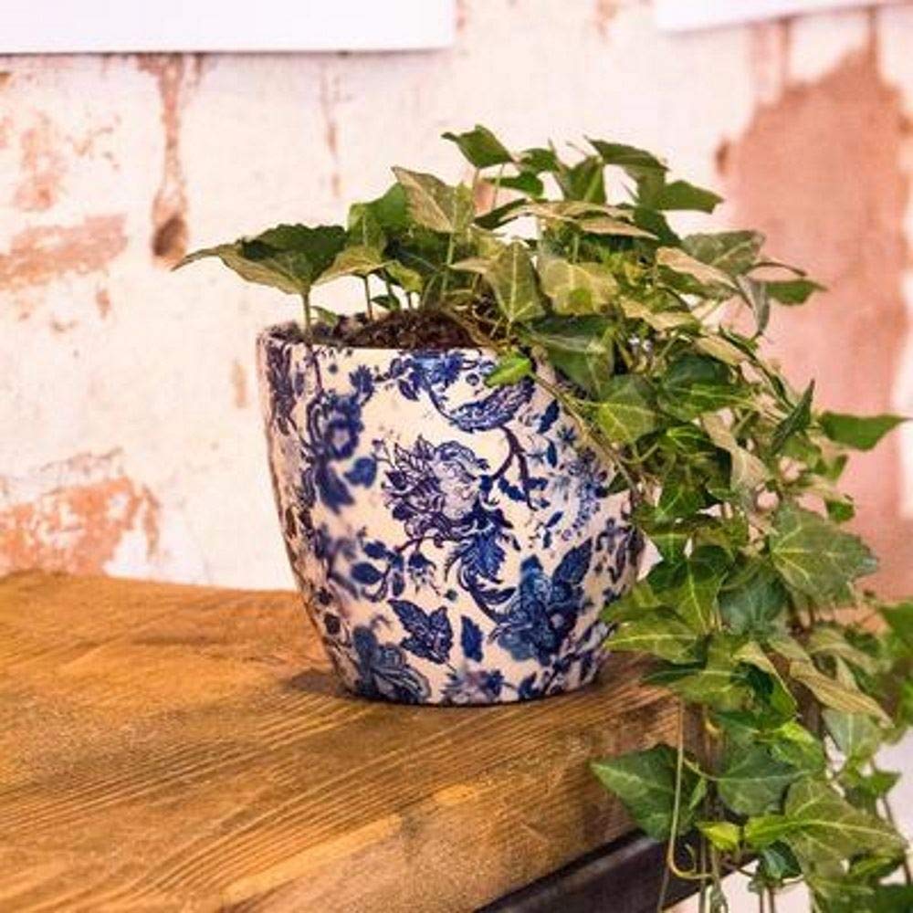 Ivyline Monza 15.5cm Vintage Ceramic Floral Indoor Planter - Blue