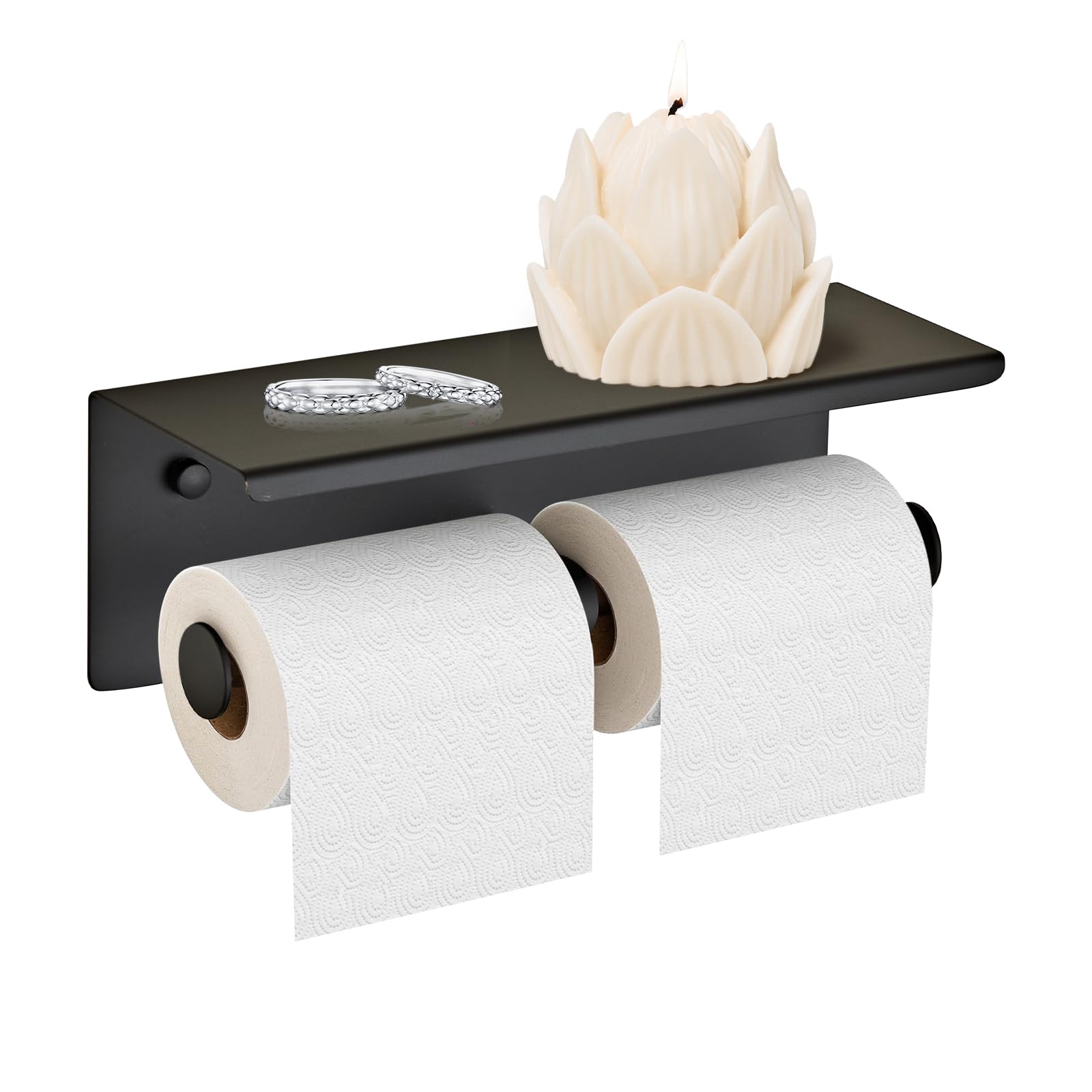 Jolof Store Double Toilet Paper Holder with Phone Shelf – Black SUS304