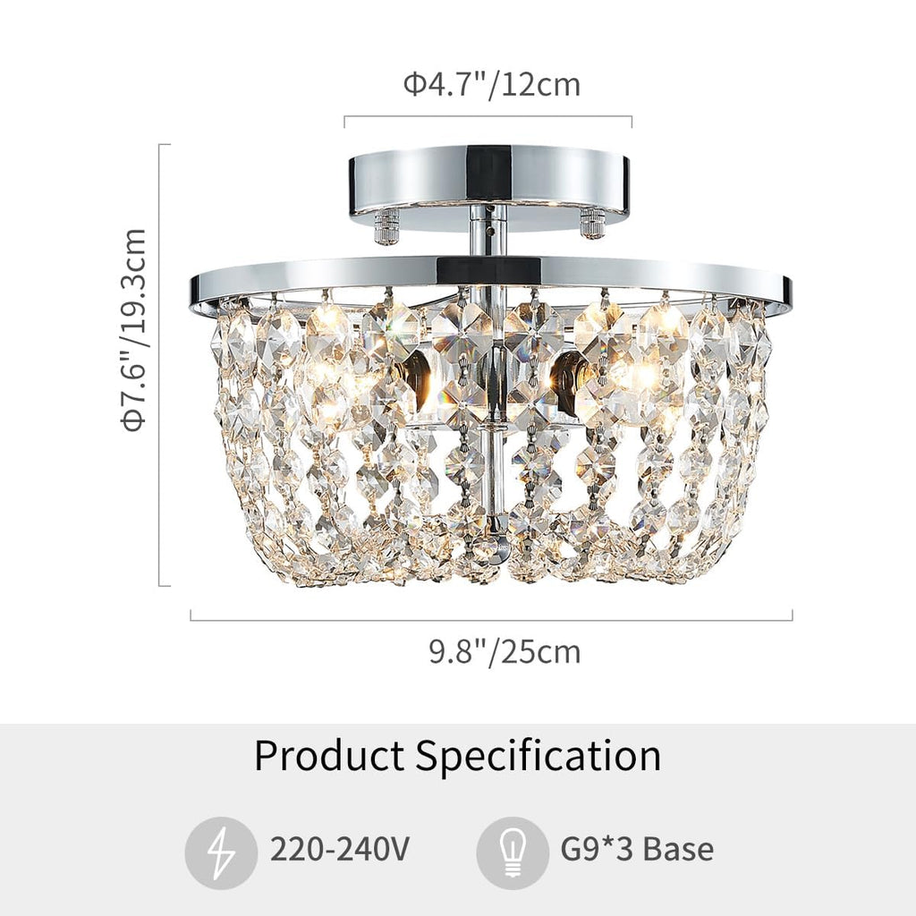 WUZUPS Modern Crystal Chandelier – Chrome Semi-Flushmount Ceiling Light