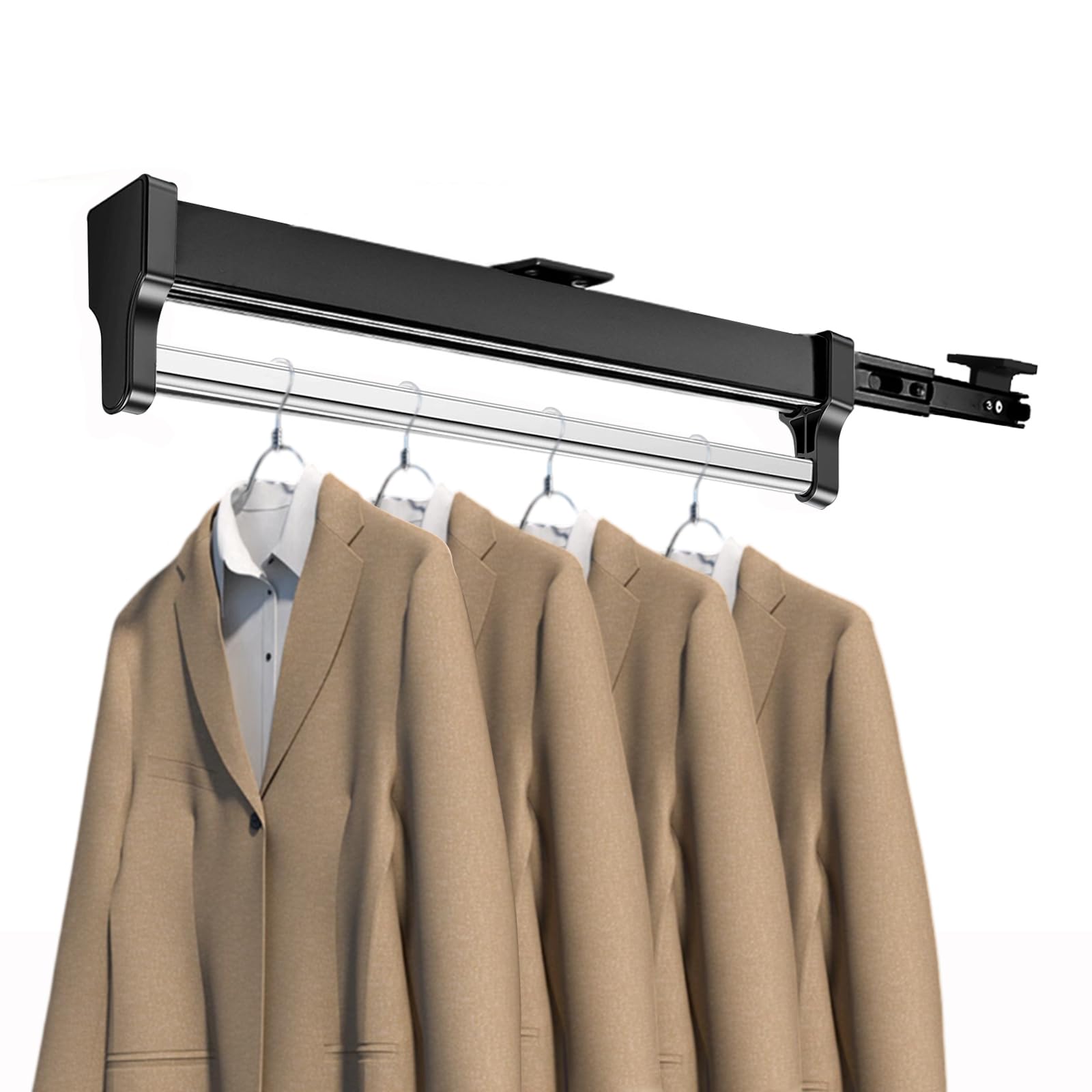 MAFAGE Extendable Clothes Rail – 597mm Black Telescopic Wardrobe Rod