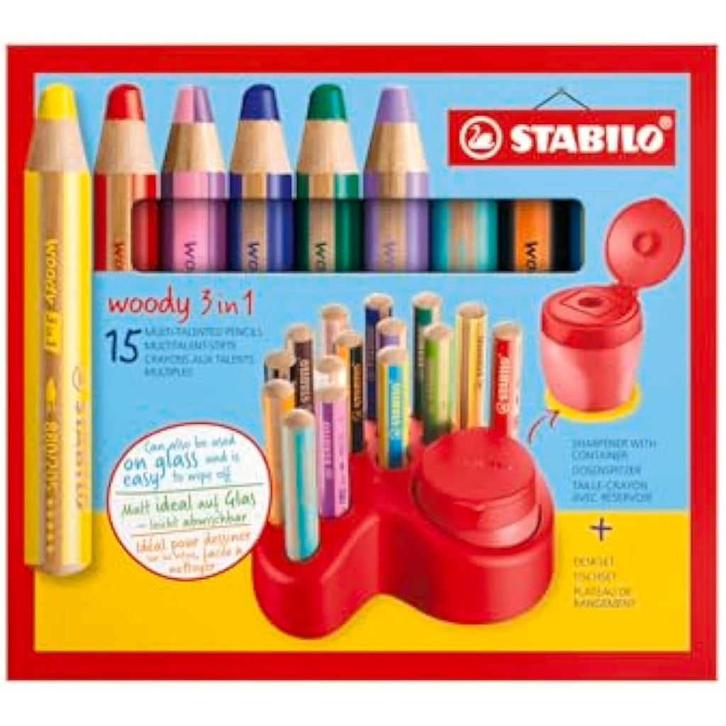STABILO Woody 3-in-1 Multi-Talented Pencil Deskset - 10 Assorted Colors