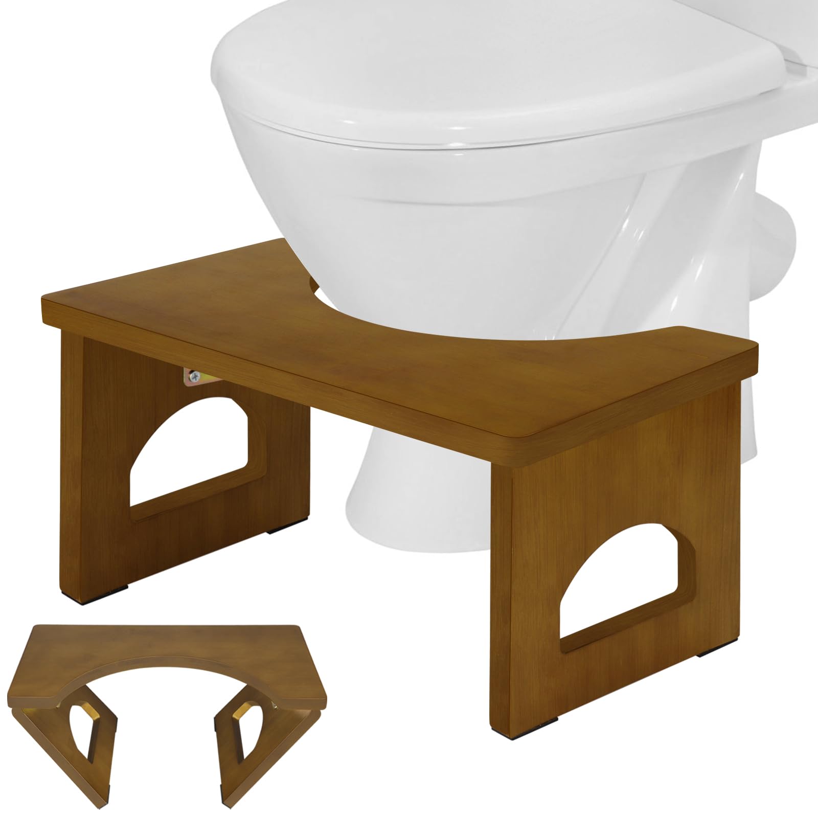 RayLove 7.5 Inch Folding Wooden Toilet Stool – Non-Slip Bamboo Footstool