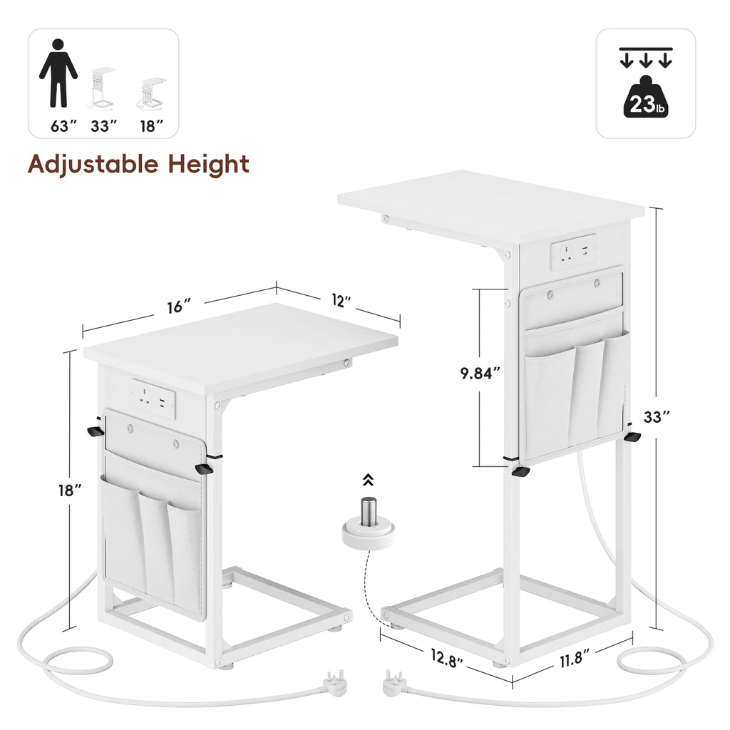 Vagusicc C-Shaped Side Table with Charging Station, Height Adjustable Sofa Side Table, Bedside Table, End Table for Small Spaces - image 3