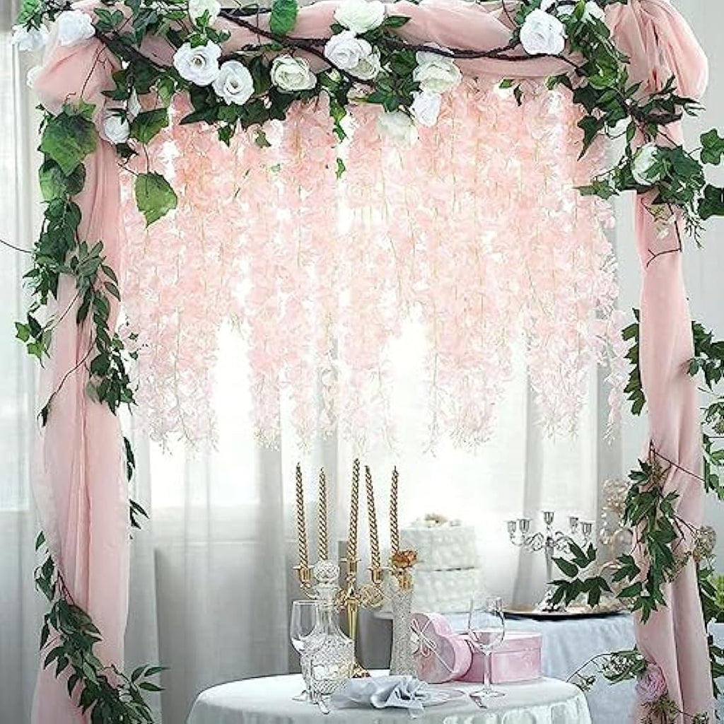 Jolof Store Artificial Wisteria Flower Garlands - 12 Pack Pink Silk Vine