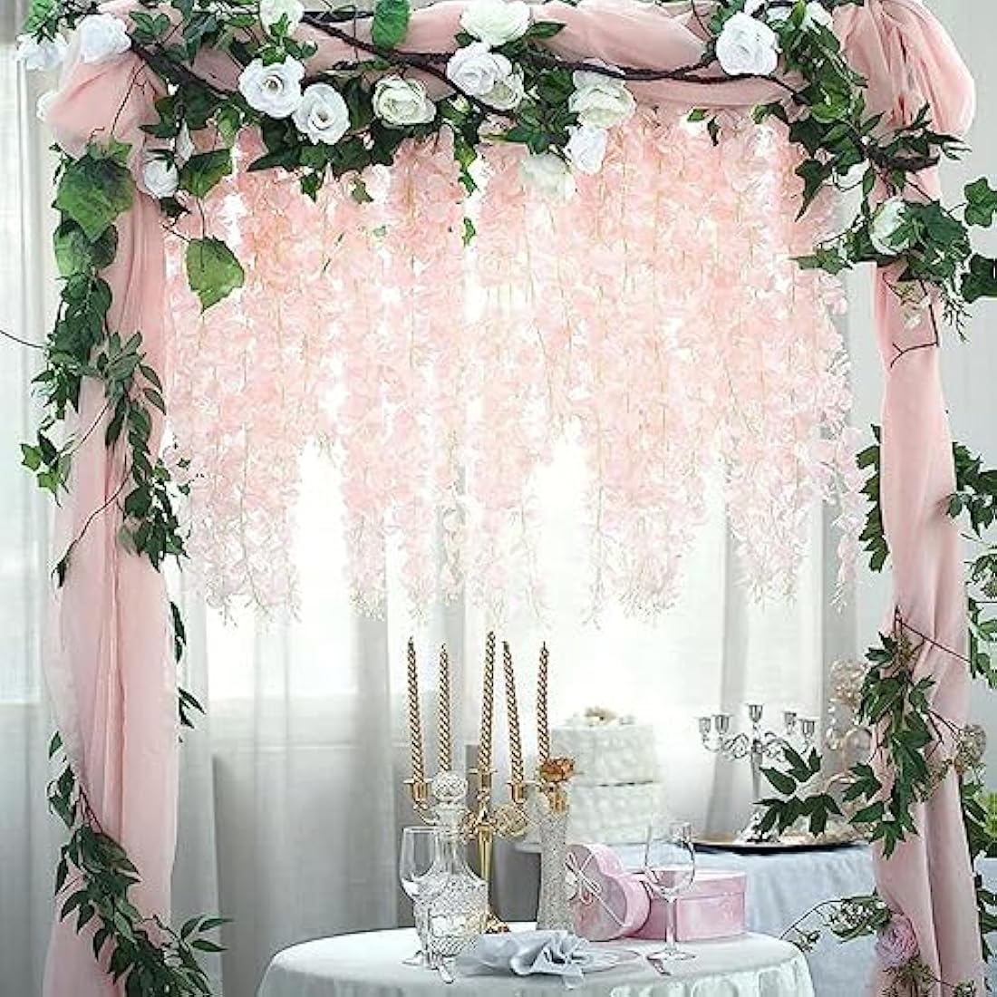 Jolof Store Artificial Wisteria Flower Garlands - 12 Pack Pink Silk Vine