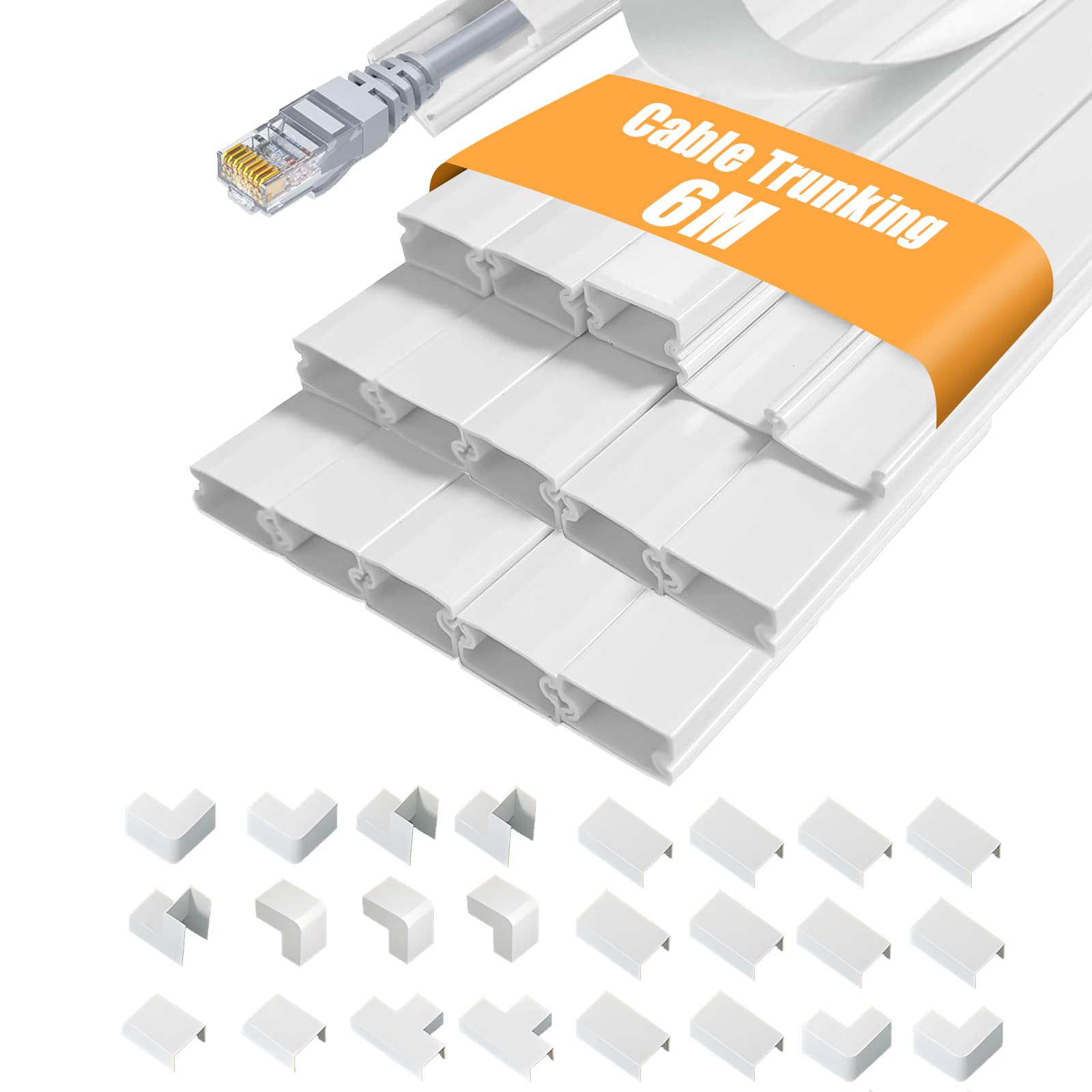 6m White Cable Trunking – Self-Adhesive PVC Wire Hider