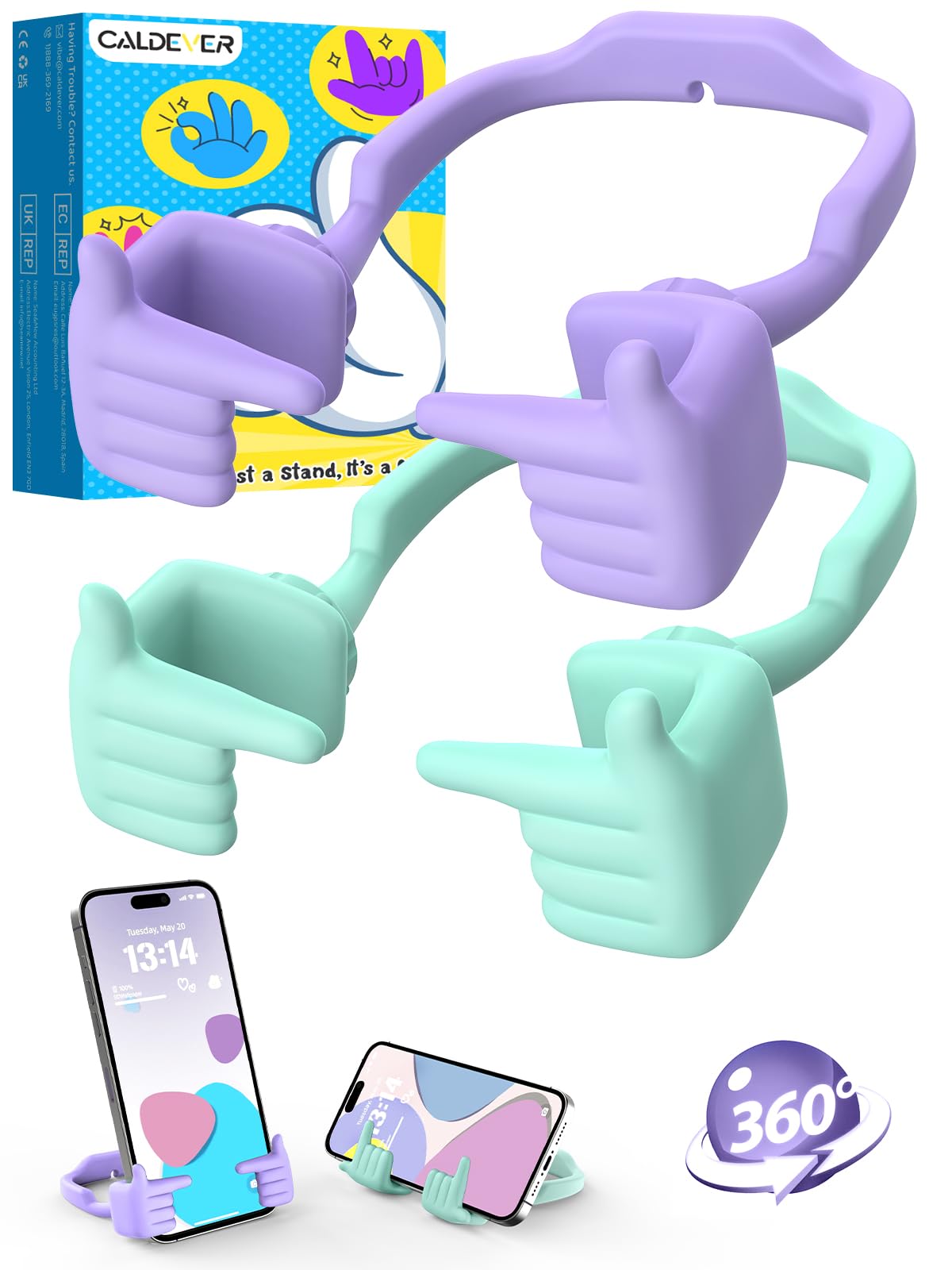 CALDEVER Shy Fingers Cell Phone Stand – Adjustable Desk Holder, 2-Pack