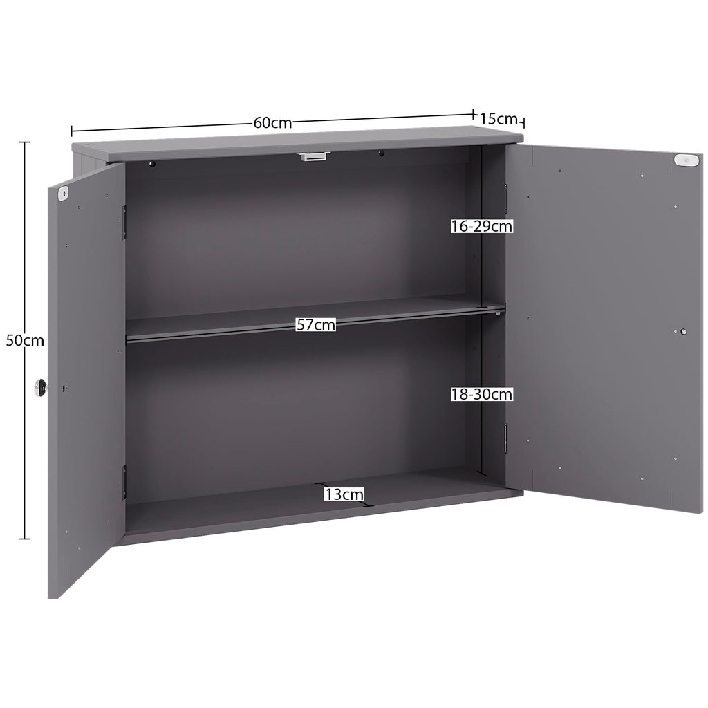 Bath Vida Priano Wall Mounted Bathroom Cabinet - Double Door Grey MDF