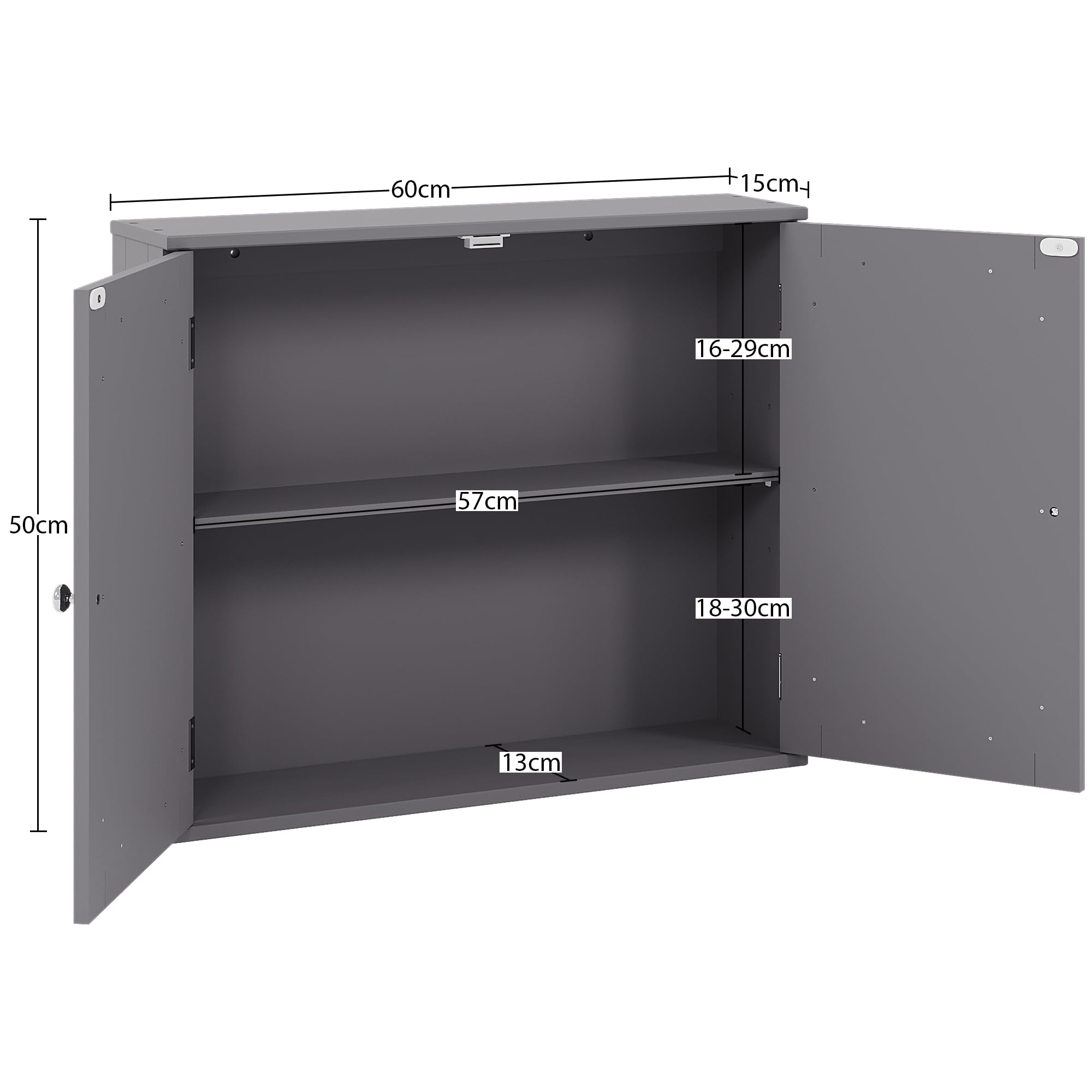 Bath Vida Priano Wall Mounted Bathroom Cabinet - Double Door Grey MDF