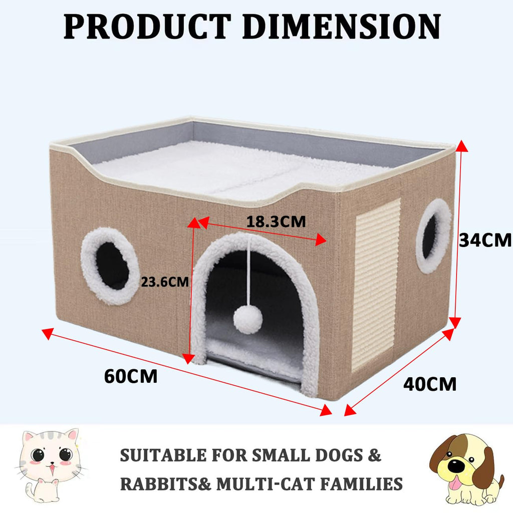 ERNAN Foldable Cat House – Large Indoor Cave Bed with Scratching Board