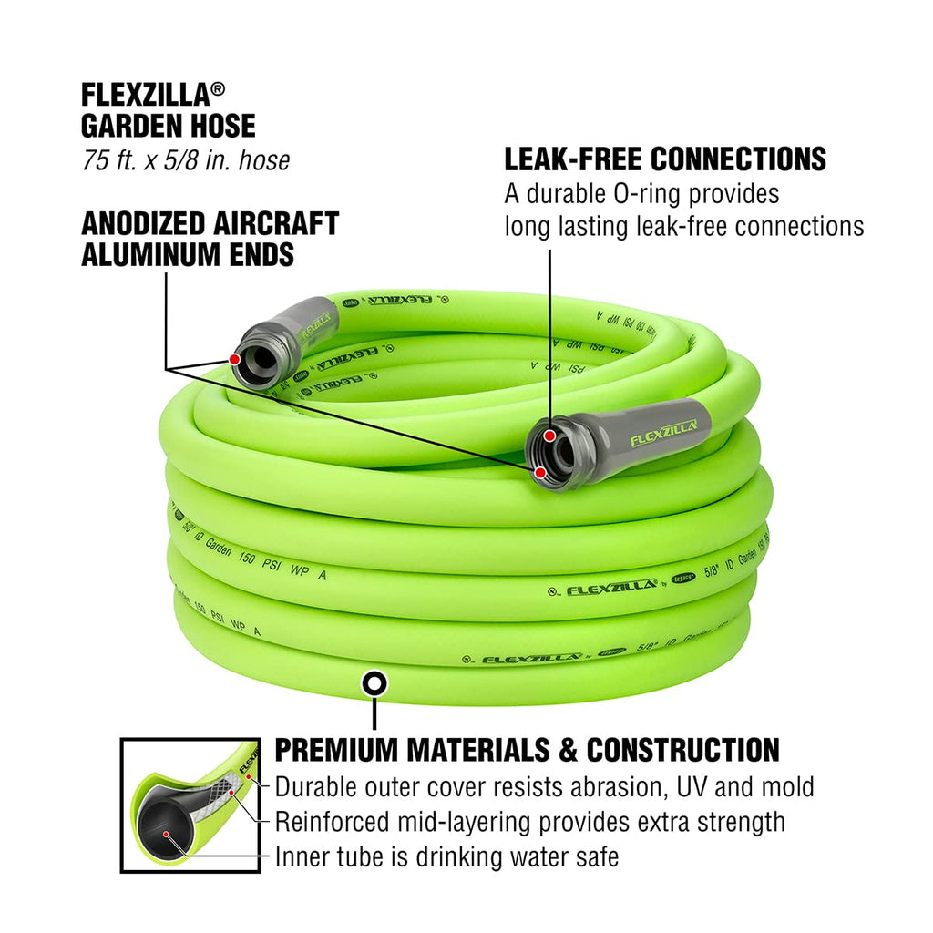 Flexzilla Garden Hose | 5/8 in. x 75 ft Heavy Duty Hybrid Polymer Hose