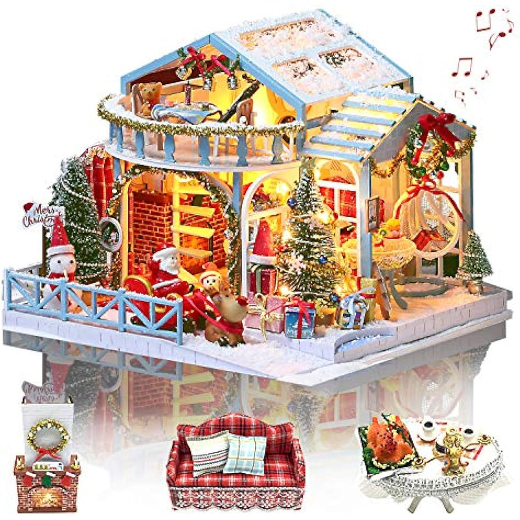 GuDoQi DIY Miniature Dollhouse Kit - Wooden Model with LED Light & Music