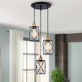 WUZUPS Industrial 3-Light Pendant Ceiling Fixture | Seeded Glass Shade