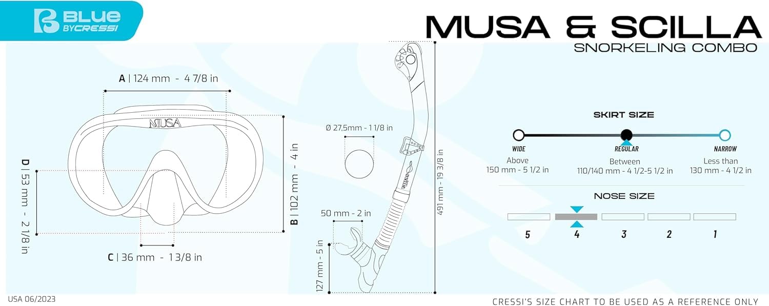 Cressi Musa & Scilla Snorkeling Combo – Silicone Mask and Dry Snorkel Set