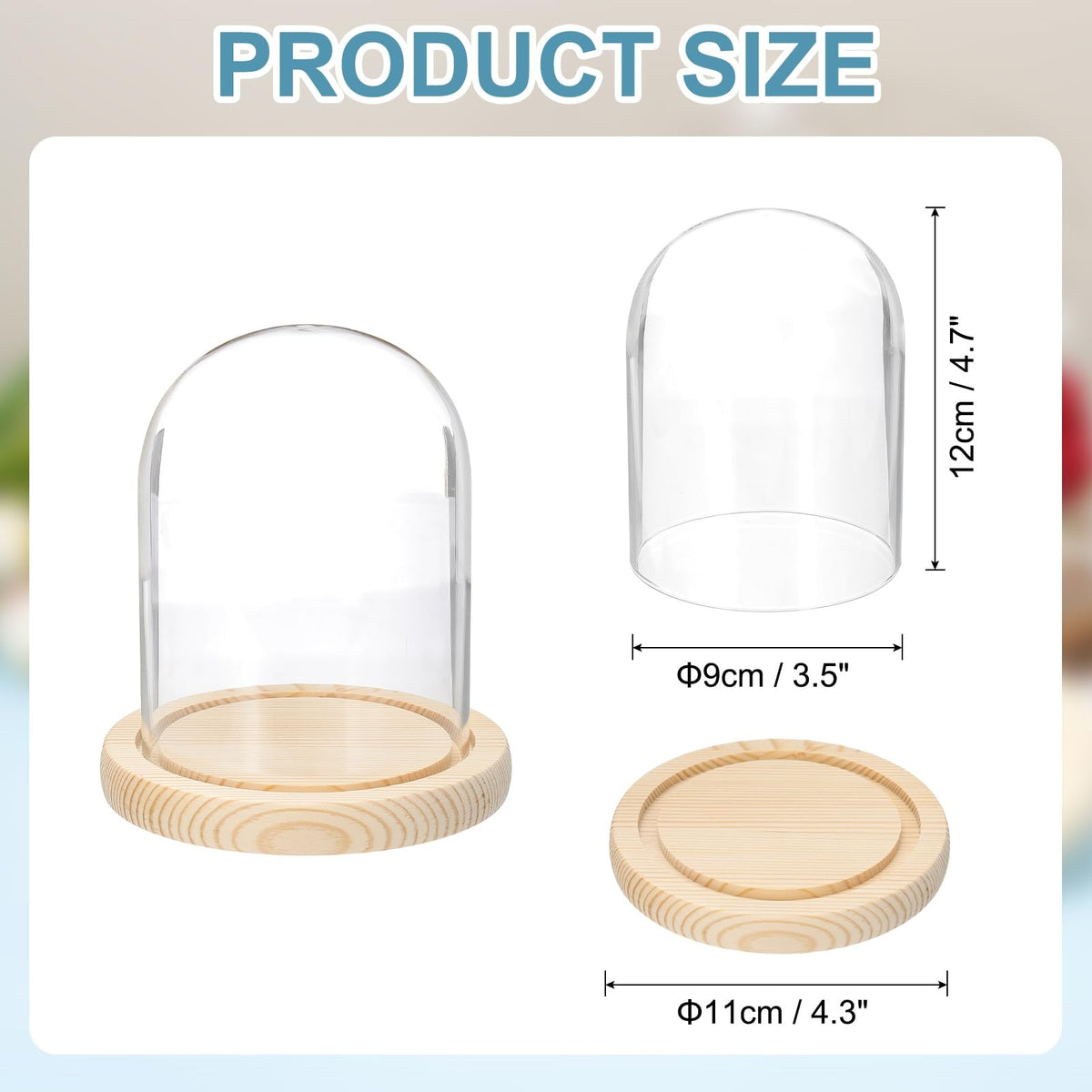 sourcing map Glass Cloche Display Dome, 4.7" x 3.5" Glass Dome Display Case Wood Base Tabletop Jar Case Decorative Bell Jar for Plant Home Decor - image 2
