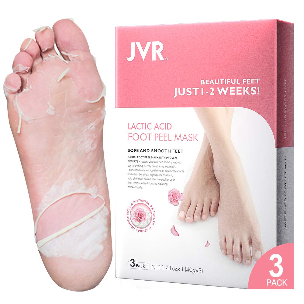 JVR Foot Peel Mask - 3 Pack Exfoliating Socks for Callus & Cracked Heels