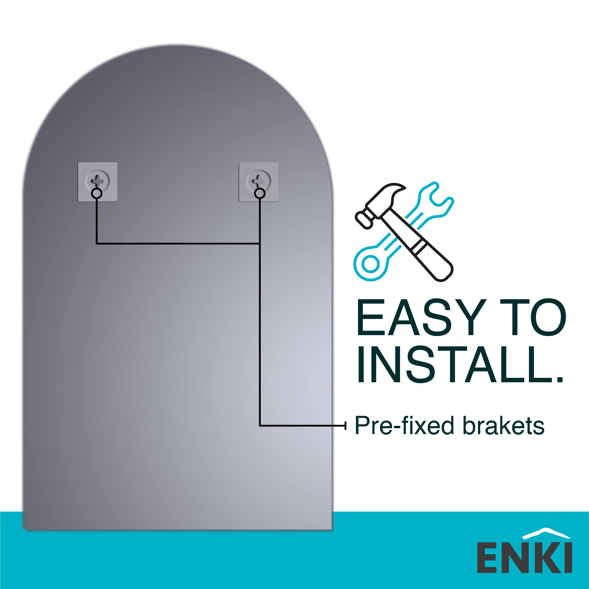 ENKI Horizon Frameless Arched Wall Mirror | Polished Glass 40x60cm