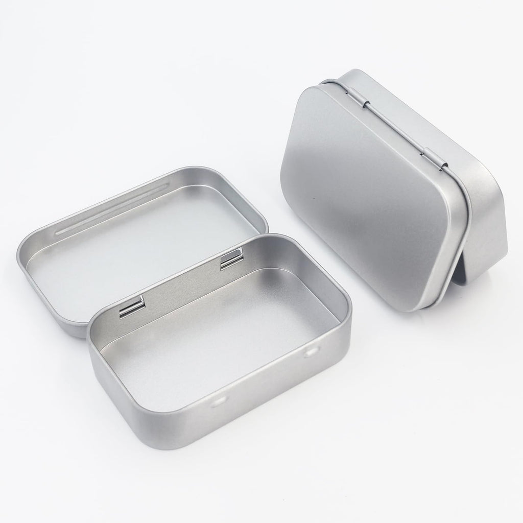 Goodma Rectangular Metal Empty Hinged Tins, 20 Pieces, 95x62x20mm, Silver