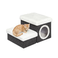 Bonlife 2-Tier Pet Stairs with Cat House & Storage – Foldable Dark Grey