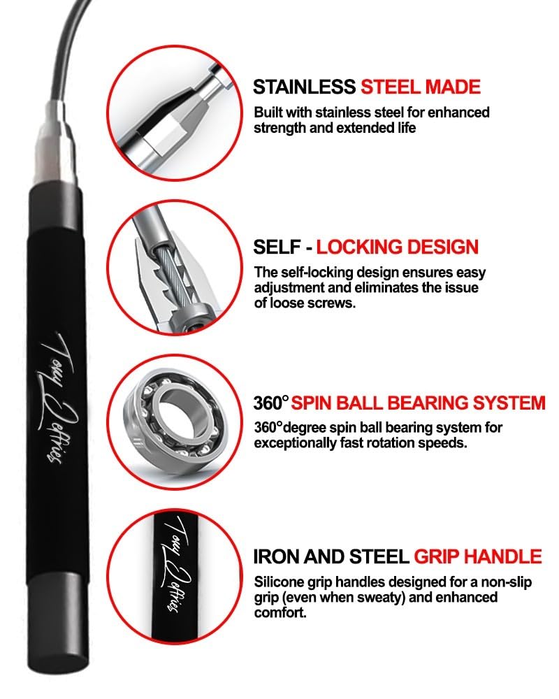 Tony Jeffries 2.0 Speed Jump Rope – Self-Locking Aluminum Skipping Rope