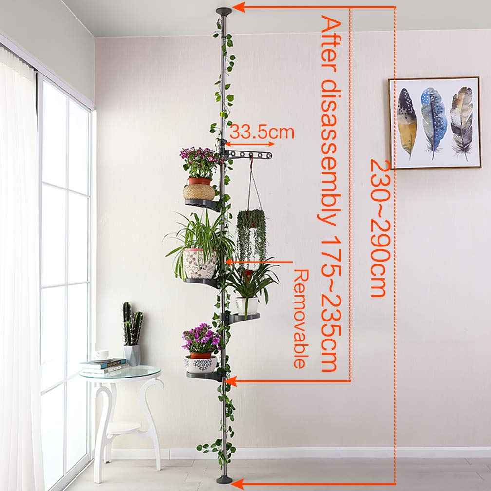 Hershii 5-Layer Tension Rod Plant Stand | Adjustable Corner Flower Rack