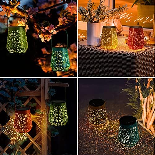 OxyLED Solar Hanging Lanterns – 4 Pack Colorful Metal Moroccan Garden Lights