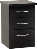Seconique Nevada 3 Drawer Bedside Table - Black Gloss Nightstand