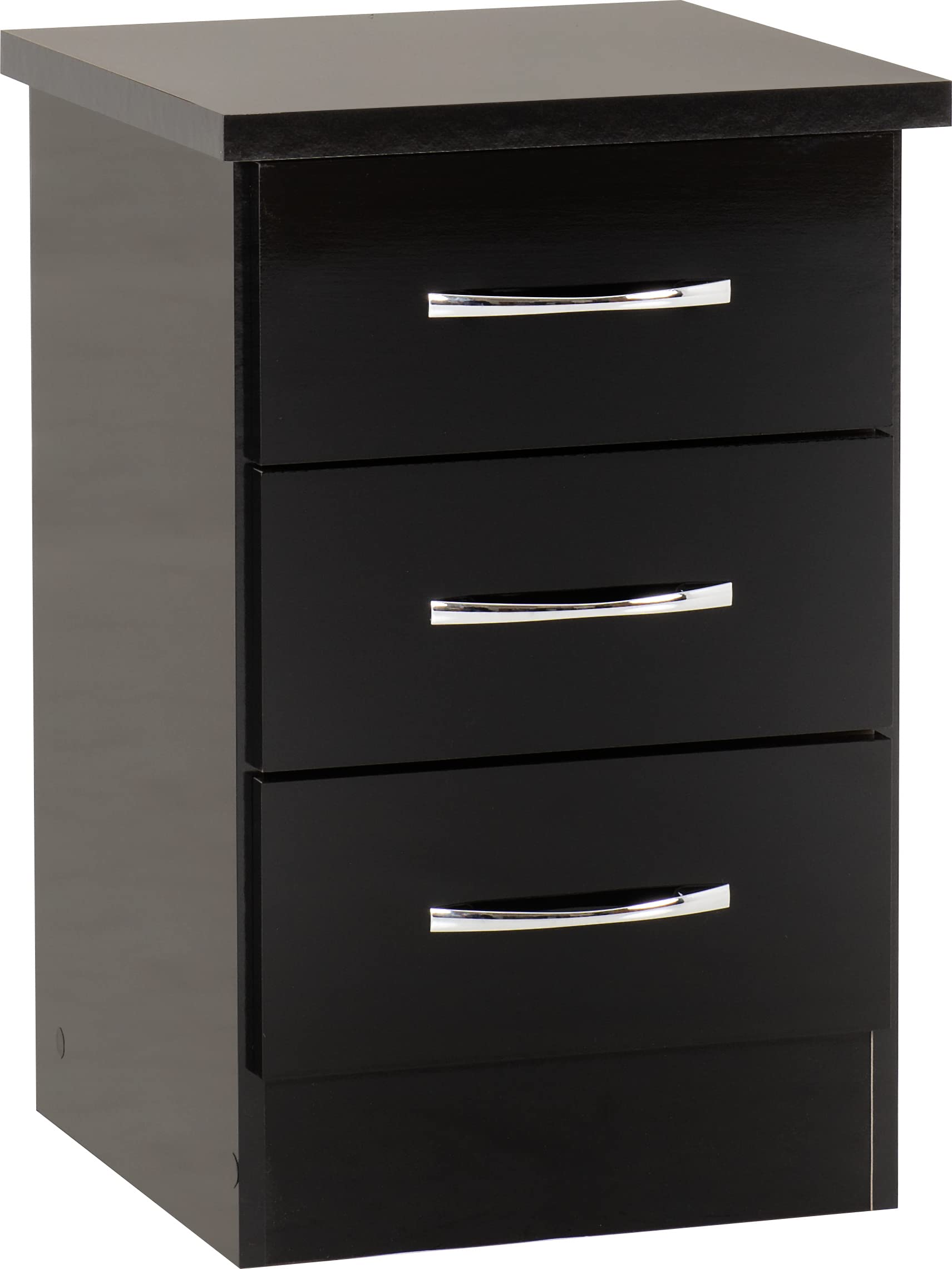 Seconique Nevada 3 Drawer Bedside Table - Black Gloss Nightstand