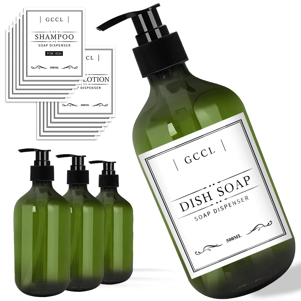 4-Pack 500ml Soap Pump Bottles – Refillable Plastic Dispensers