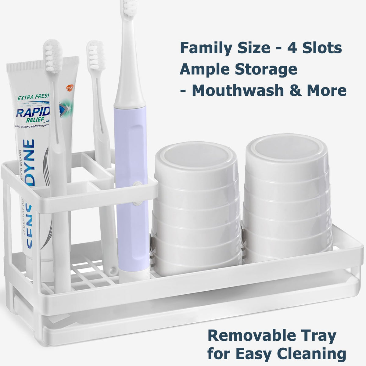 MYITYARD Toothbrush Holder for Bathroom, Metal Countertop Electric Toothbrush Holder with Toothpaste Holder and Cup Storage Organizer - image 3
