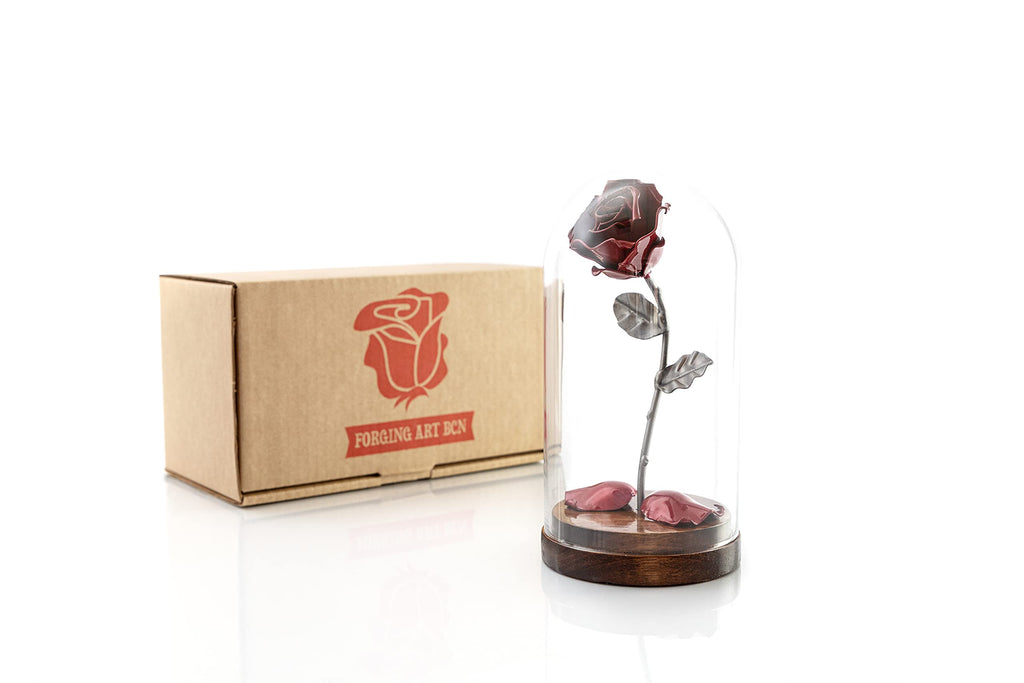 Forging Art Bcn Hand Forged Enchanted Rose in Glass Dome - Wrought Iron