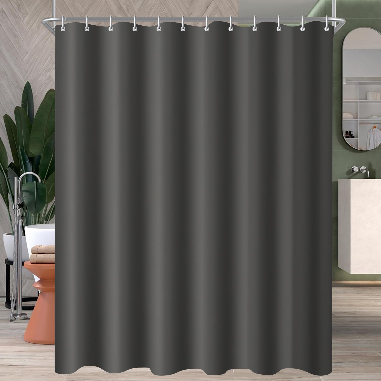 Lerores Shower Curtain – Dark Grey Anti-Mould Weighted Hem 200x180cm